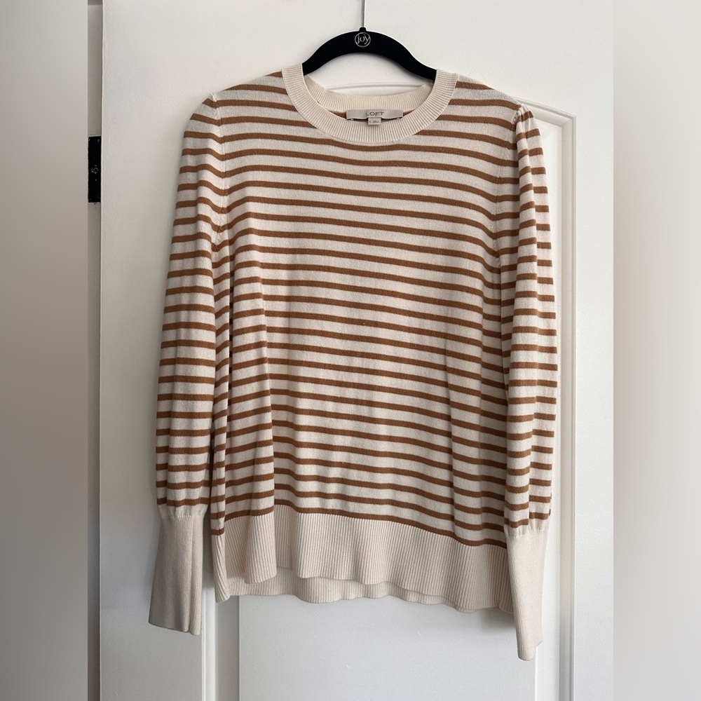Loft Striped Cream and Brown Sweater